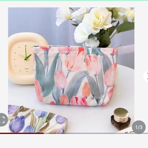 Floral Makeup Pouch Makeup Bag 3 PACK TULIP PATTERN NEW IN PACKAGE - Picture 1 of 3